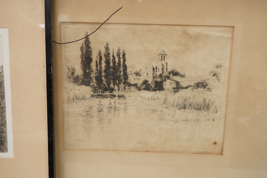 Arthur Spencer (early 20th. C), New College Gateway, Oxford, signed in pencil, etching together with another, 23 x 29cm